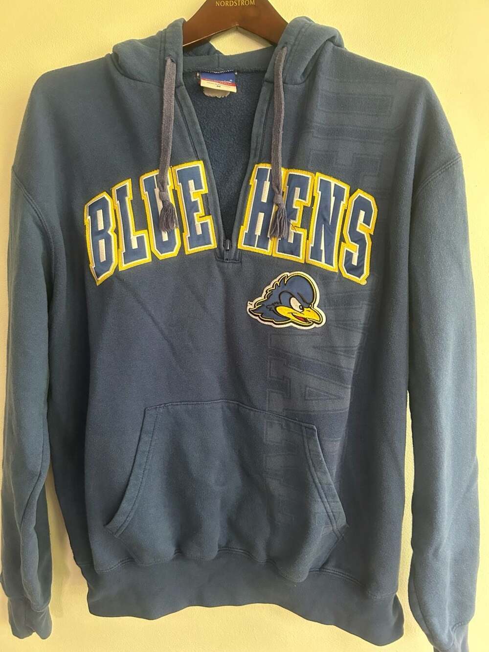 Champion Delaware Blue Hens Quarter-Zip Hoodie Sweatshirt Blue Size M